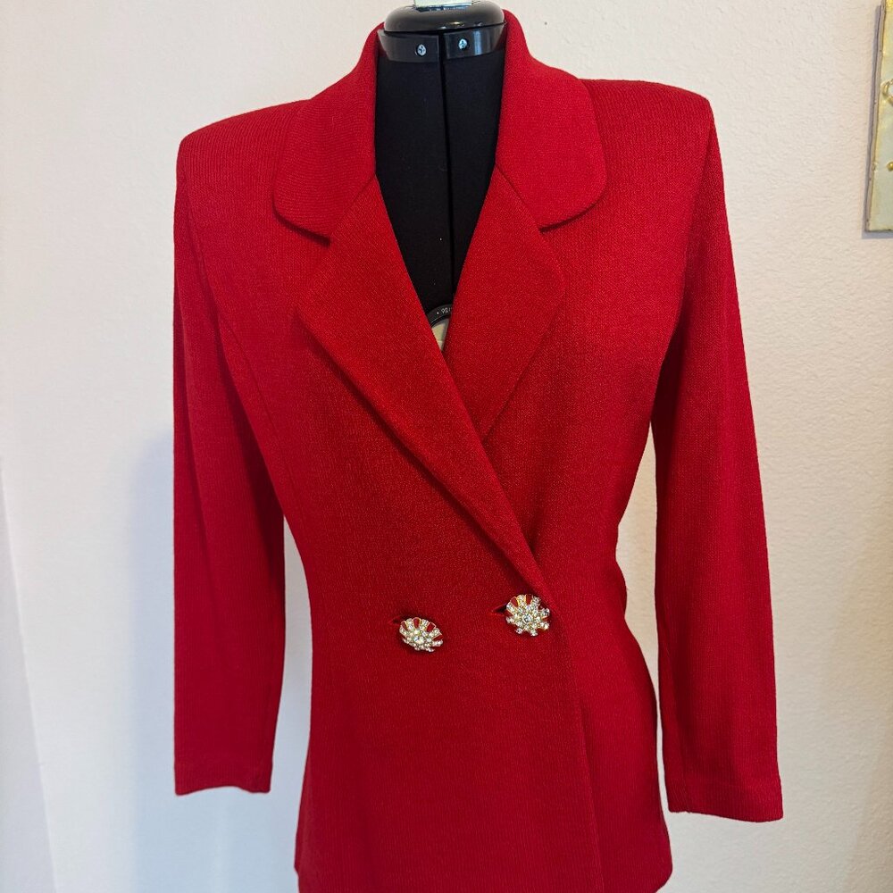 Vintage St. John Evening By Marie Gray Red Knit Blazer Sz 6